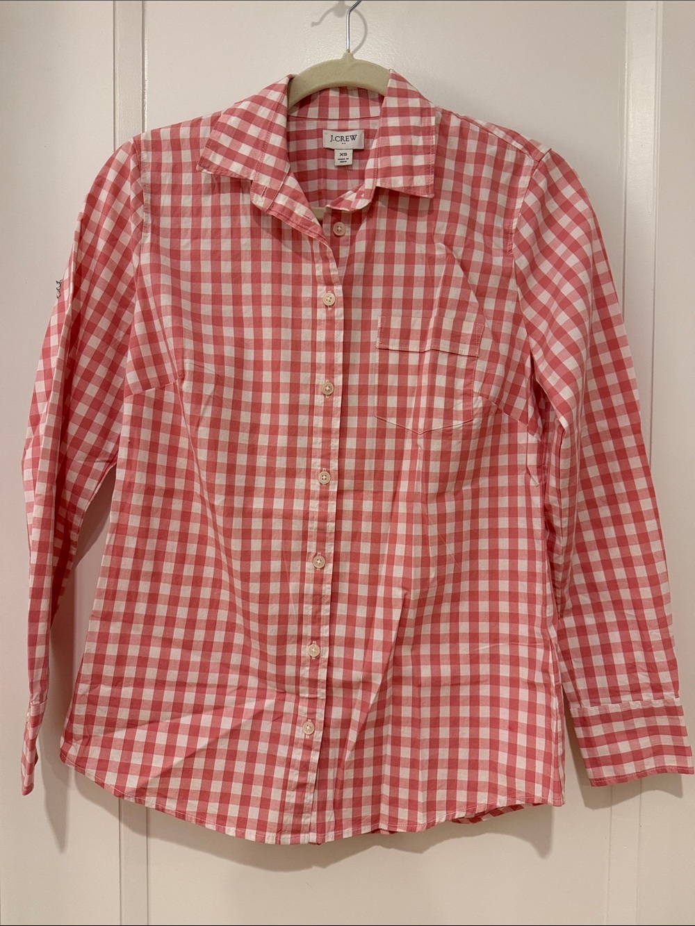 J. Crew Girls' Coral and White Gingham Button-Down Shirt